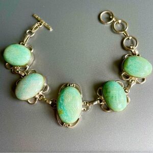 Natural Larimar Gemstone Oval Link Sterling Silver Statement Bracelet ST…